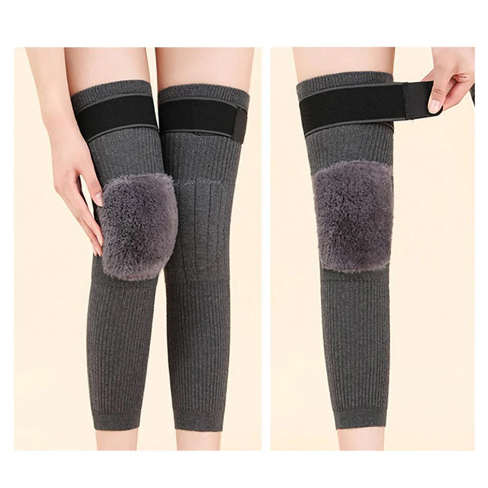 2 PCS Non-Slip Cashmere Wool Knee Pads Brace Leg Warmer with Strap Adjustable for Men & Women